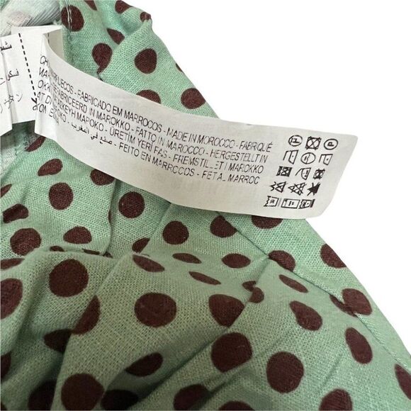 Zara Linen Polka Dot Skirt Midi Slit Ruched Brown Mini Pin Up Summer Rockabilly - Picture 9 of 10